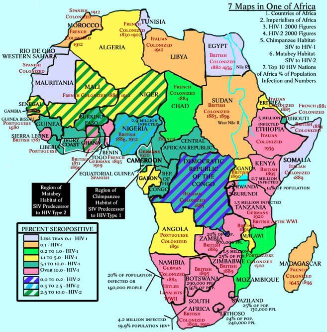 Historical and Epidemiological Map of Africa with Colonization Details